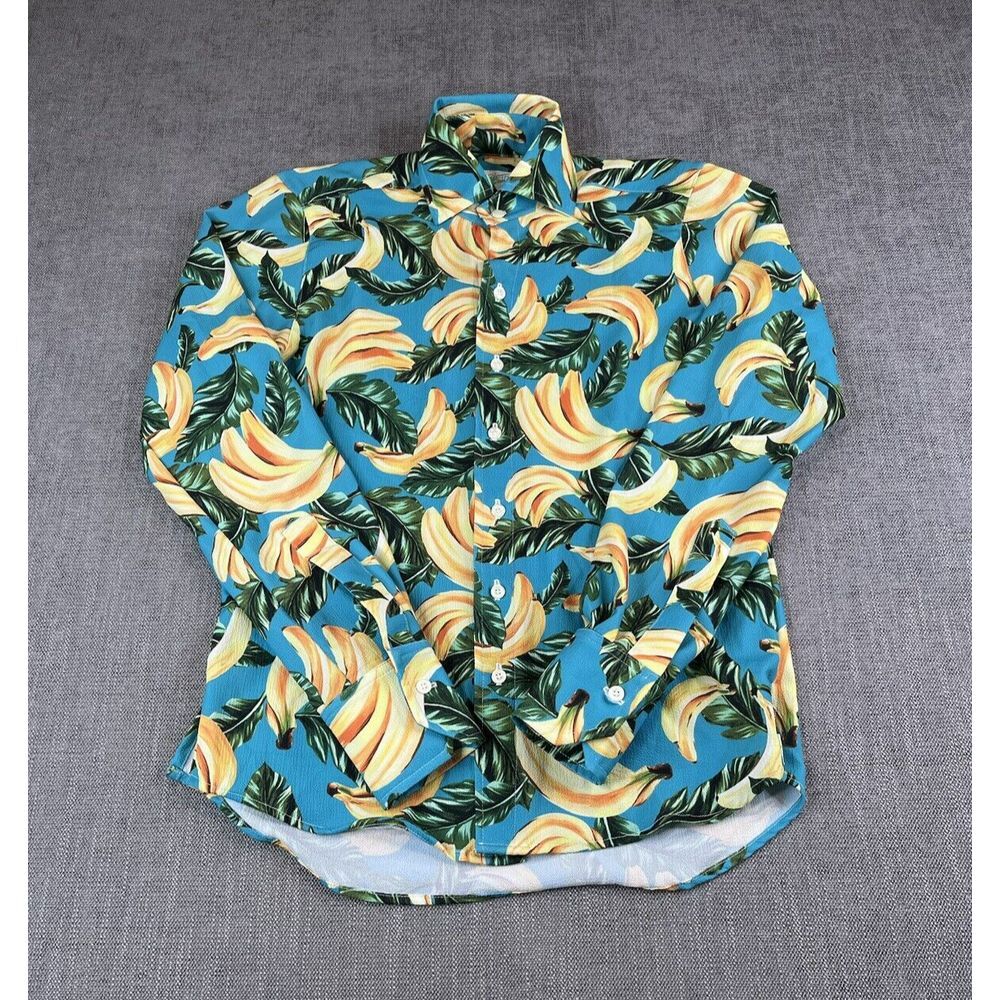 Seaplane Shirt Mens (2xs) Blue Yellow Bananas Dammit Lightweight Button Casual View 2